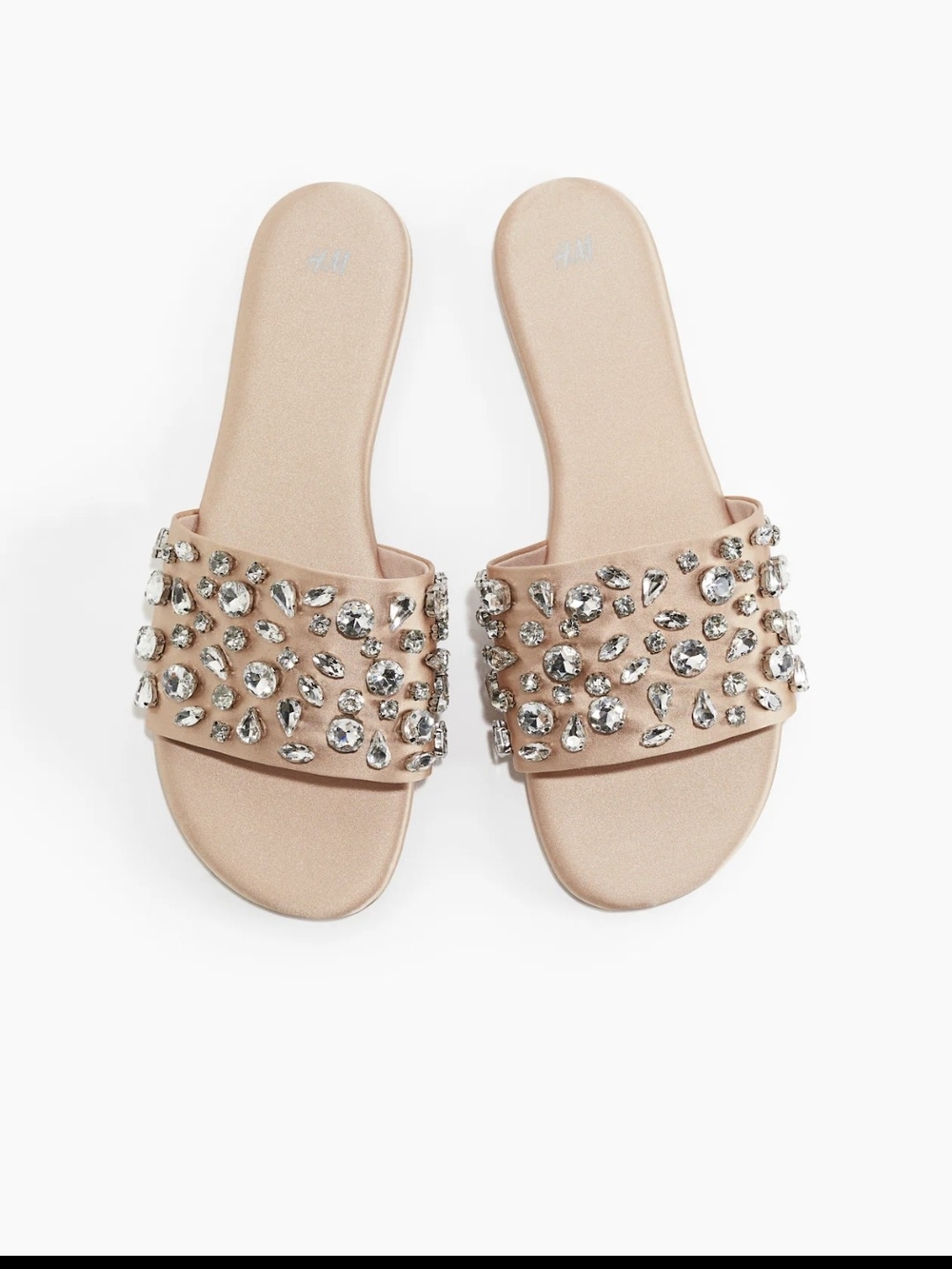 H&M Crystal-Embellished Slide Sandals in Blush
